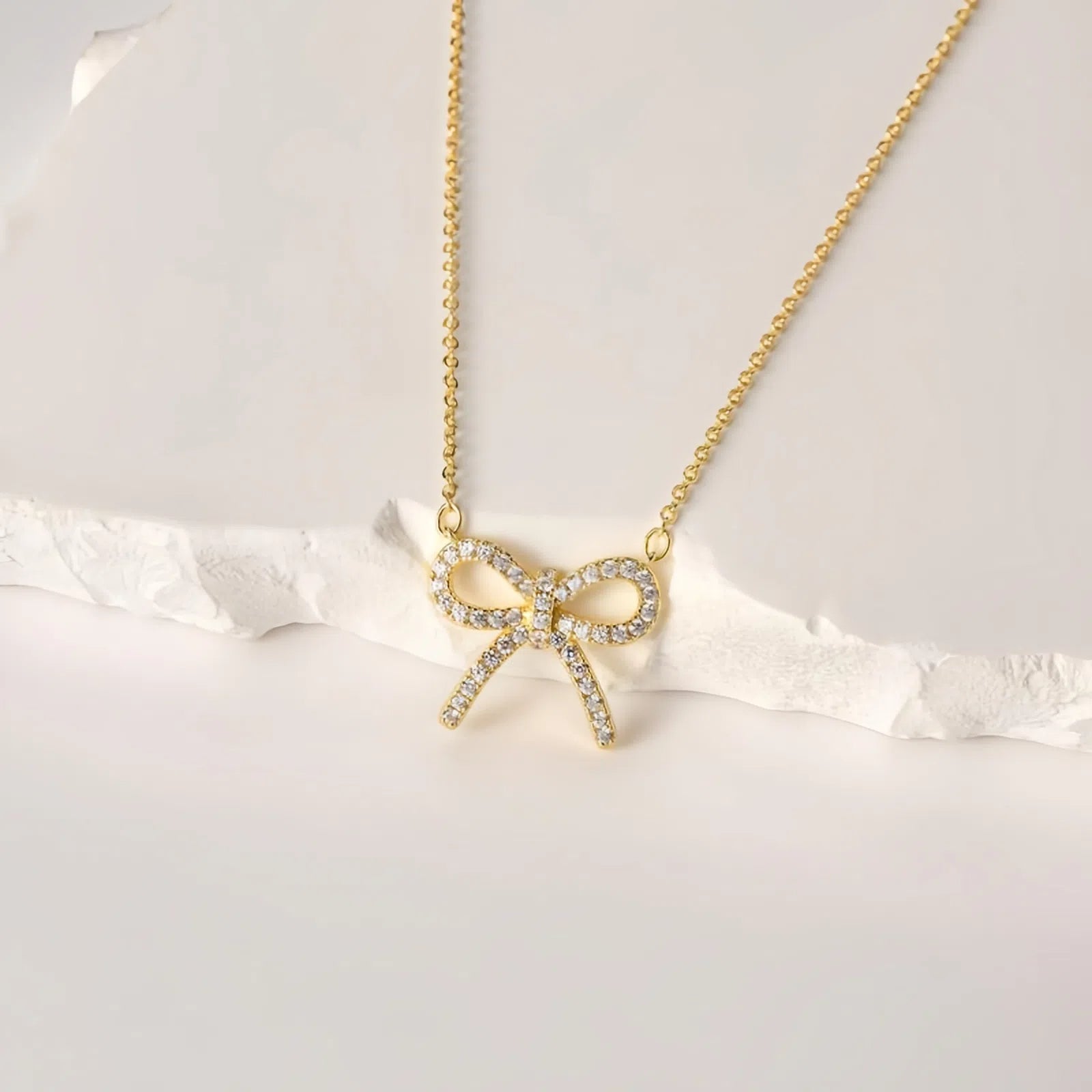Sparkly Bow Pendant Necklace
