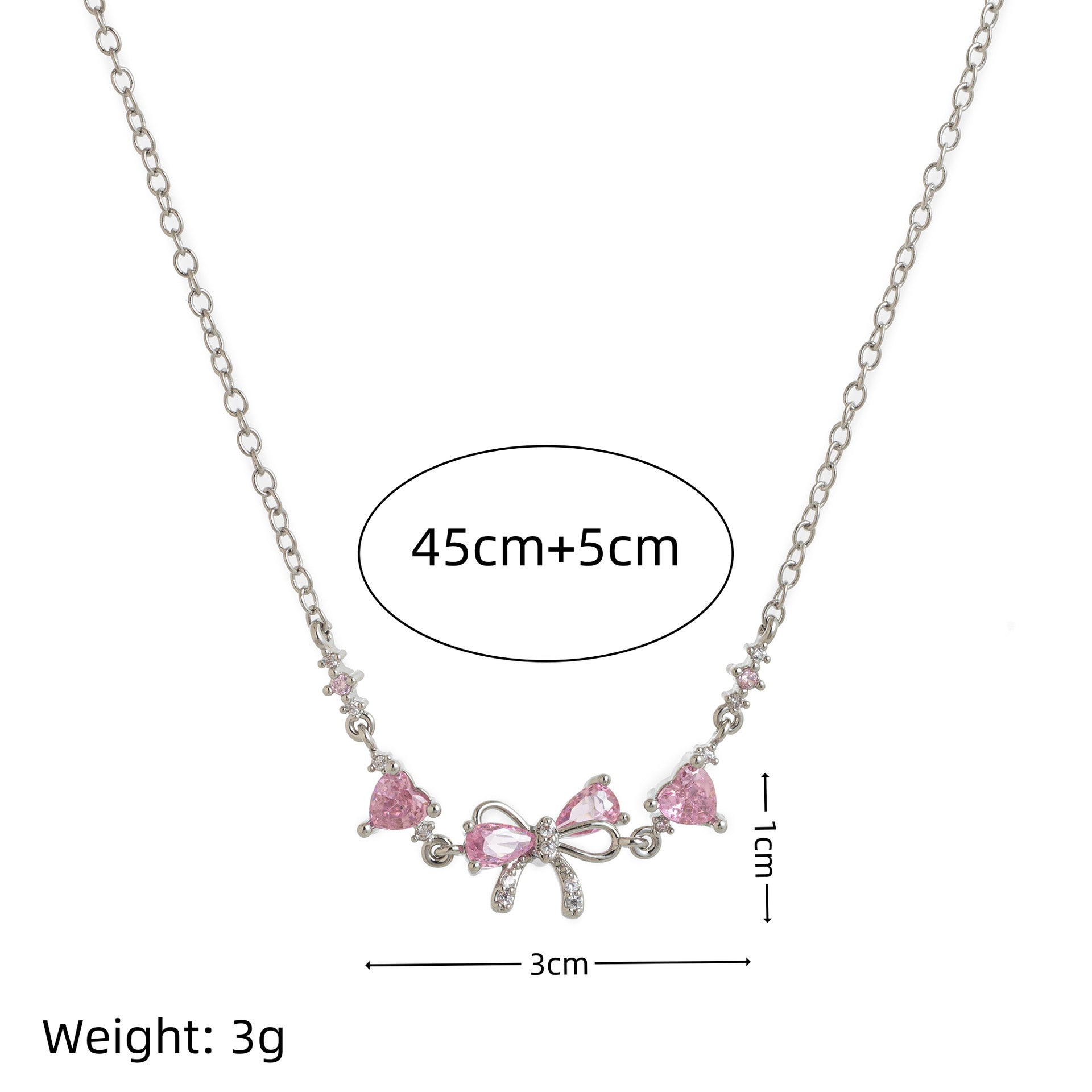 Dainty Pink Bow Crystal Necklace