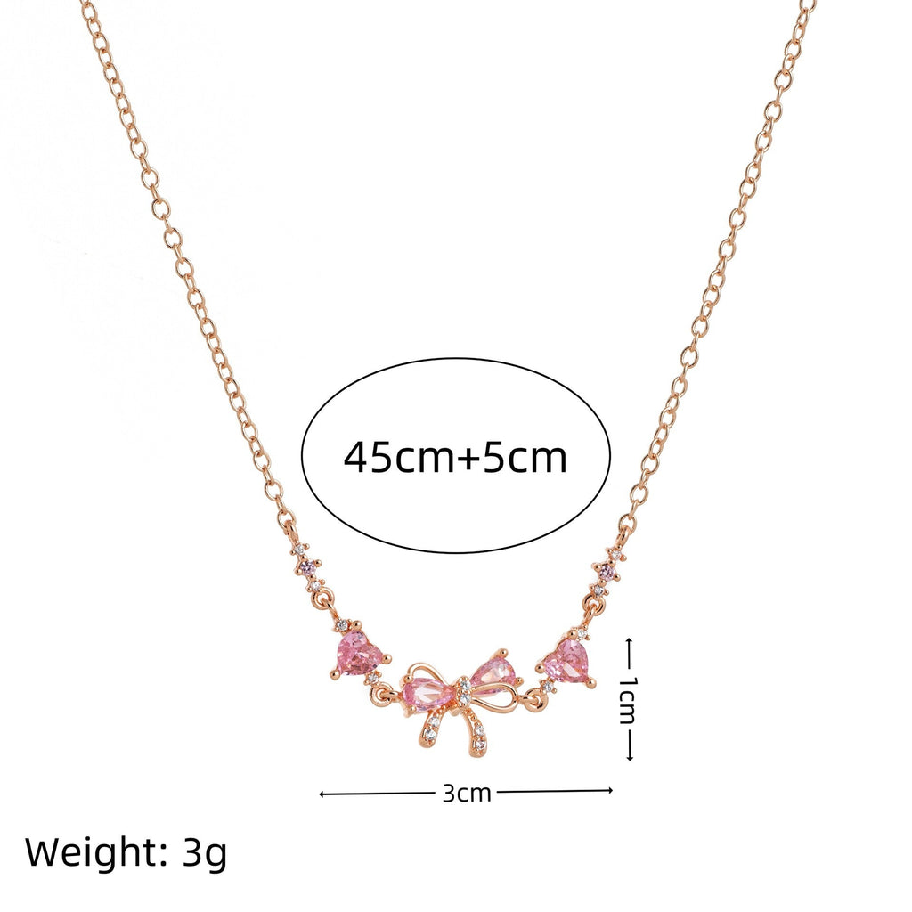 Dainty Pink Bow Crystal Necklace