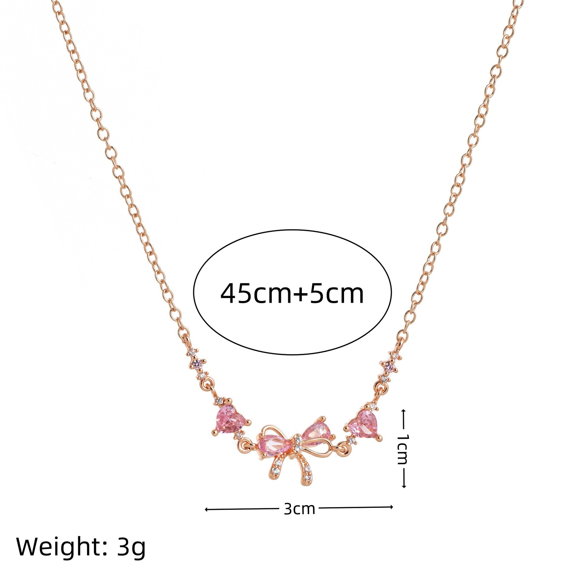 Dainty Pink Bow Crystal Necklace