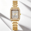 Sparkling Square Gold Watch with Crystal Bezel