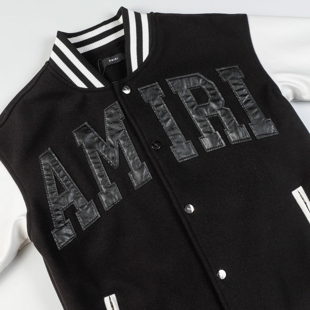 AMRI Logo-Appliquéd Leather Bomber Jacket