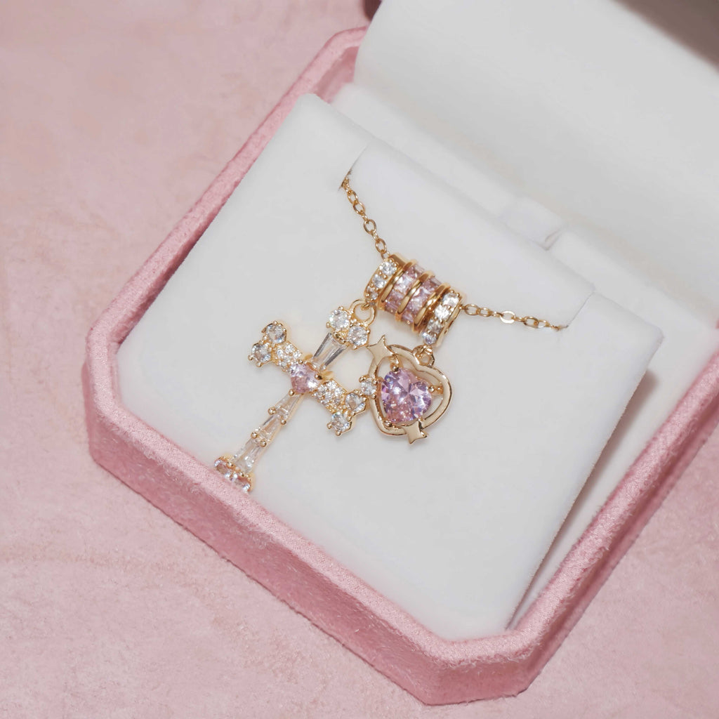 Crystal Cross & Heart Necklace