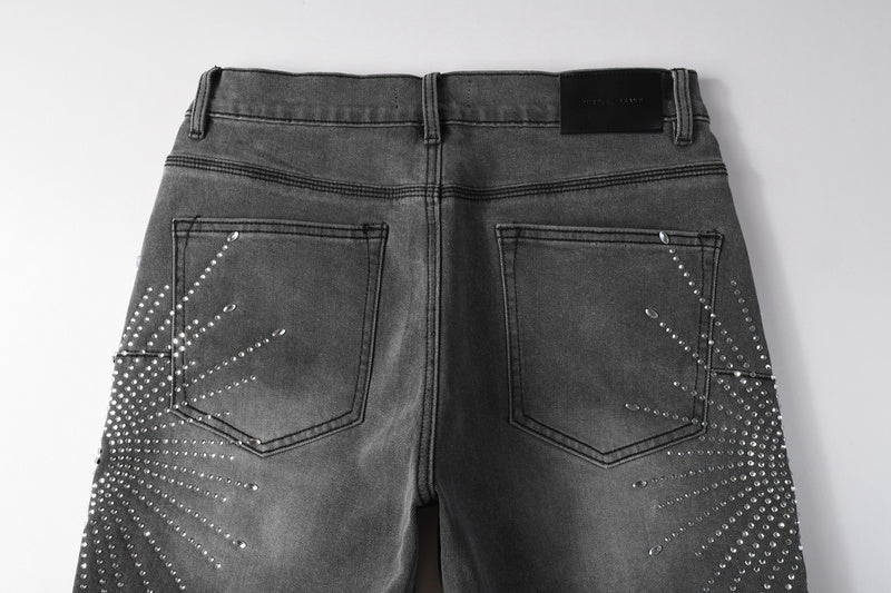 Purple Brand Crystal Diamond Denim Shorts #5094