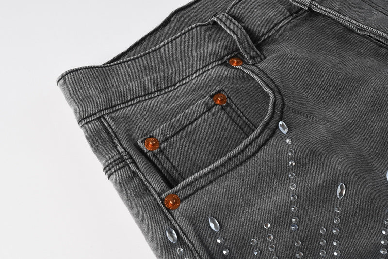 Purple Brand Crystal Diamond Denim Shorts #5094