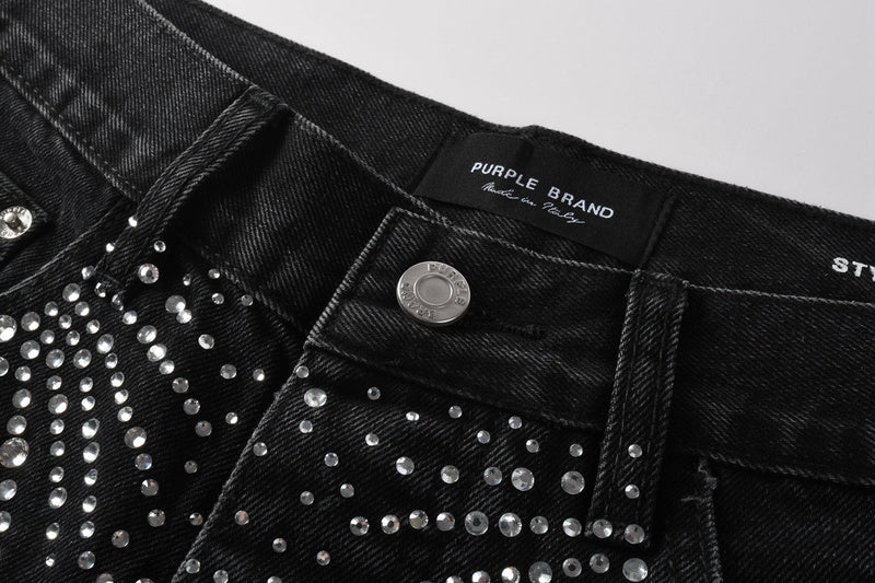 Purple Brand Crystal Diamond Denim Shorts #5099