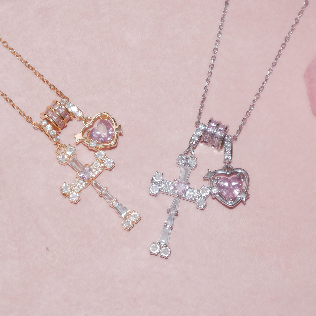 Crystal Cross & Heart Necklace