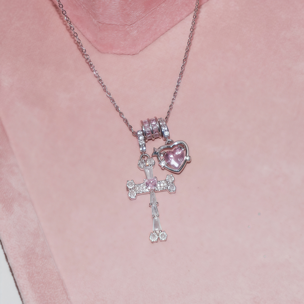 Crystal Cross & Heart Necklace