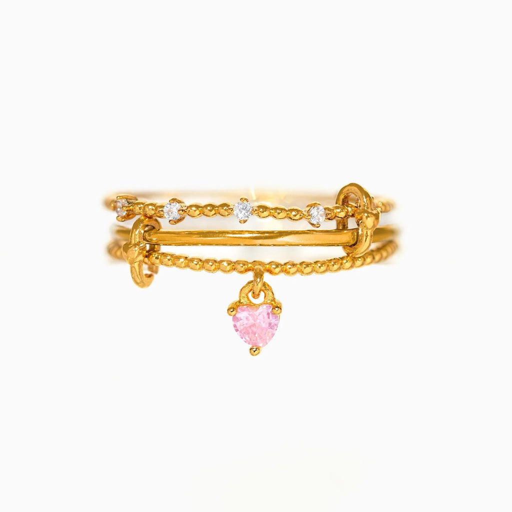 Triple Band Adjustable Ring with Heart Pendant