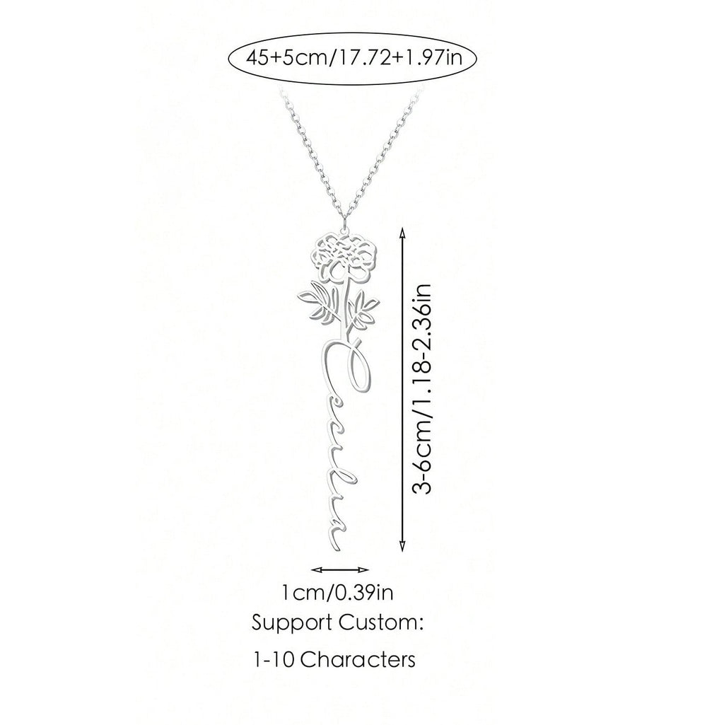 Personalized Birth Flower Name Necklace
