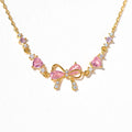 Dainty Pink Bow Crystal Necklace