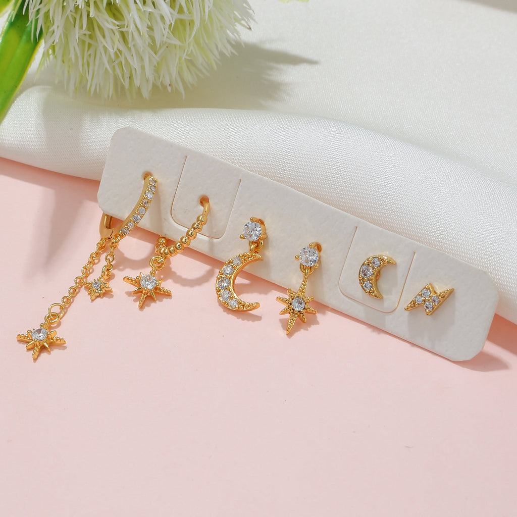 Stackable Star and Moon Tassel Earrings Set