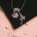 Initial & Pink Crystal Necklace - Silver