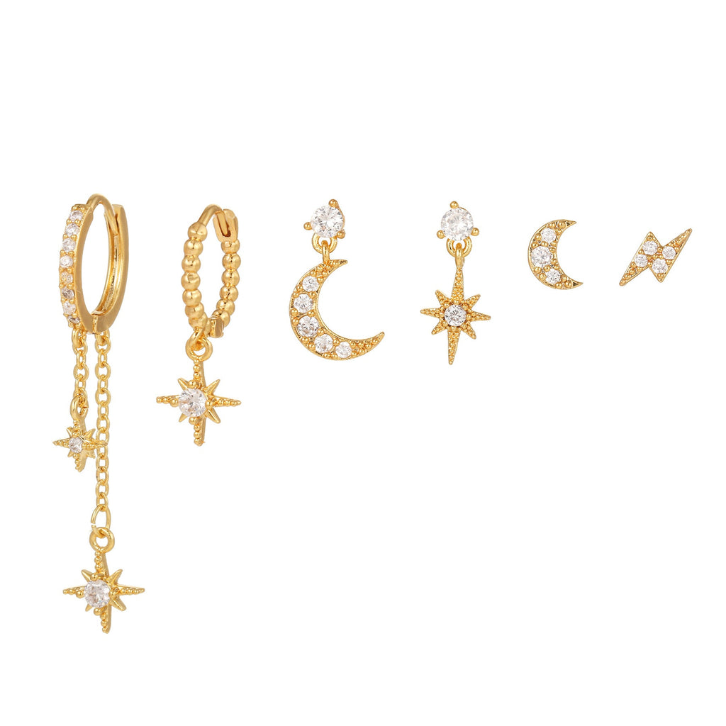 Stackable Star and Moon Tassel Earrings Set