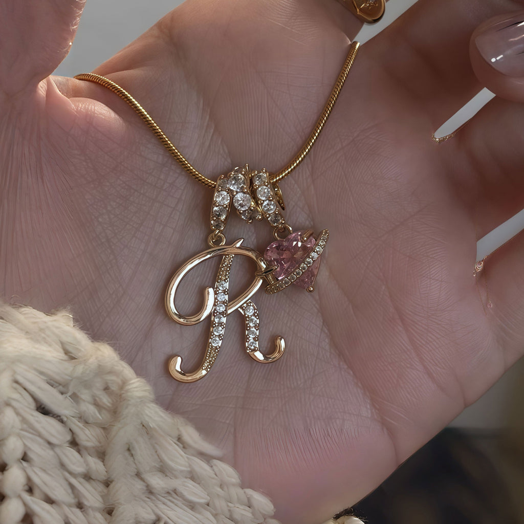 Initial & Heart Zircon Necklace ¨C Gold