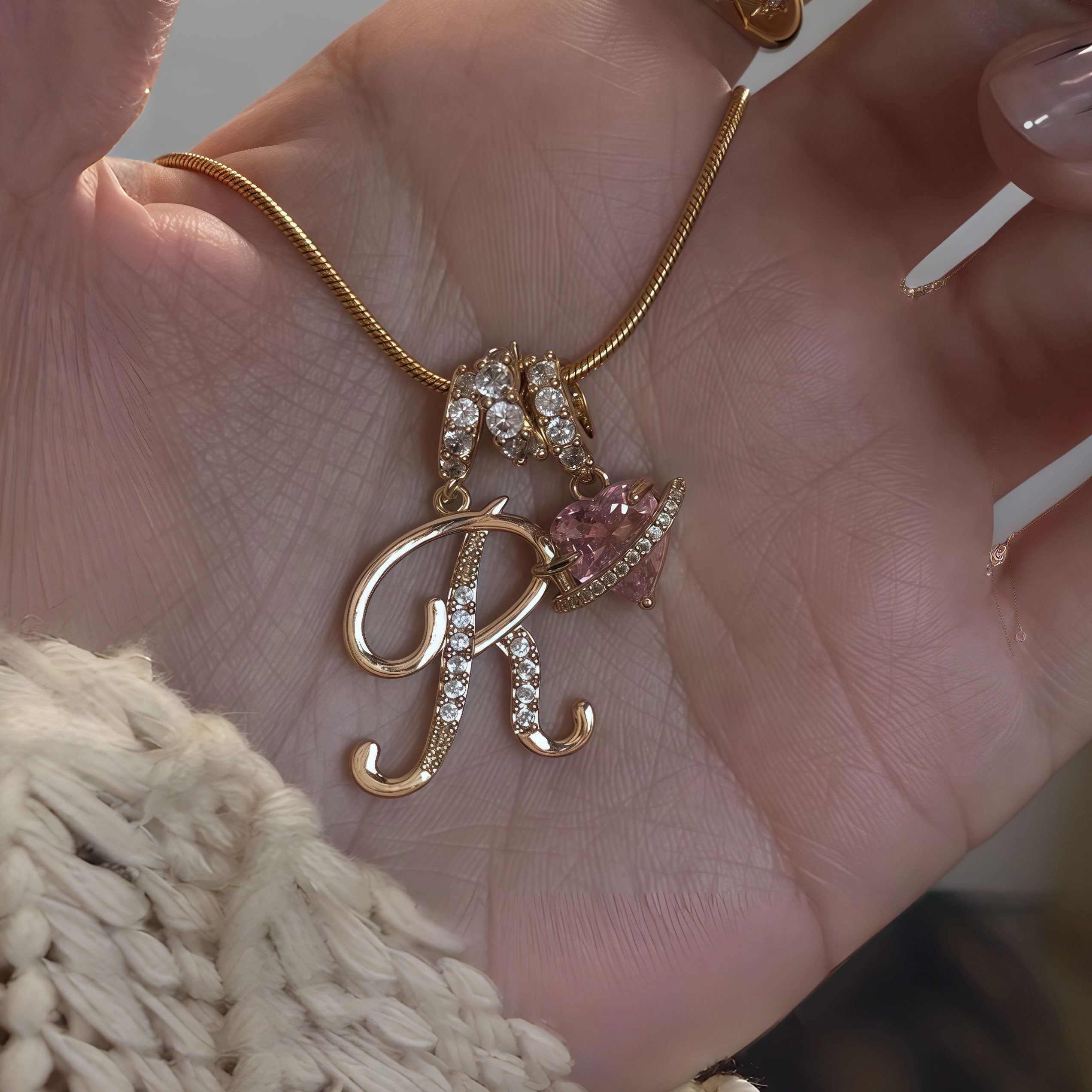 Initial & Heart Zircon Necklace ¨C Gold