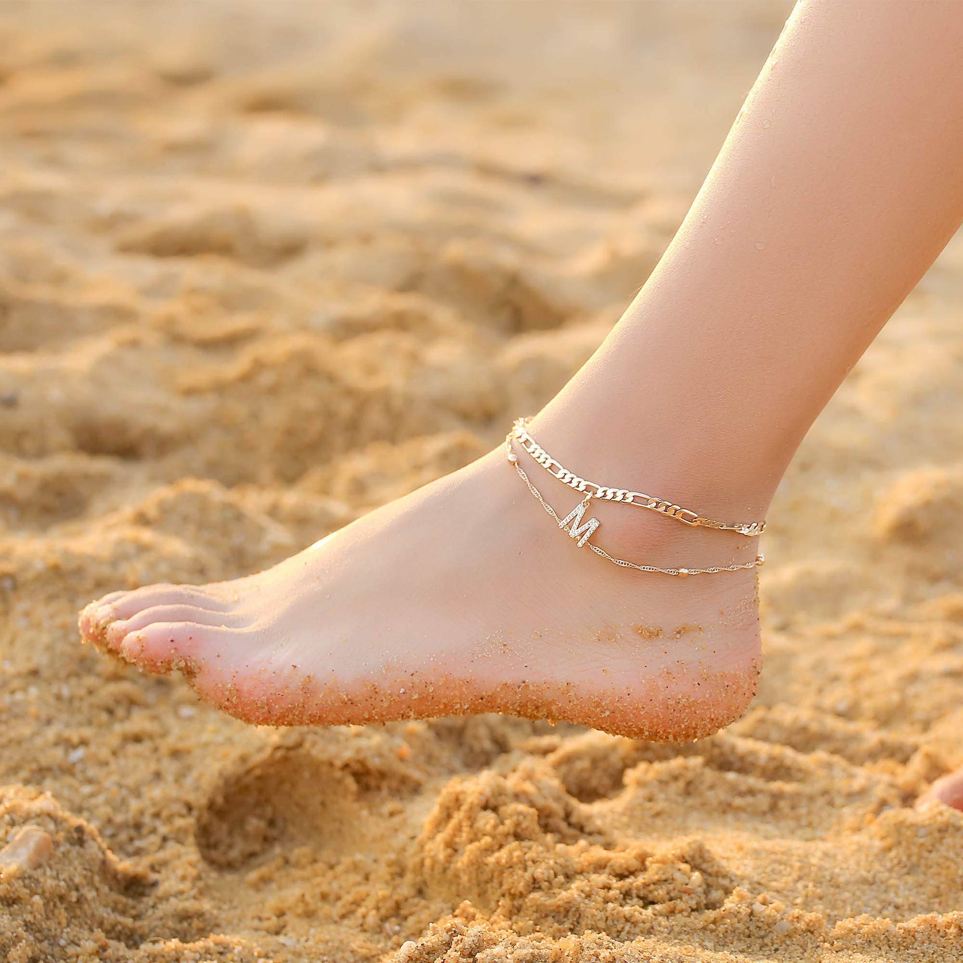 Waterproof & Tarnish-Free Beaded Initial Anklet