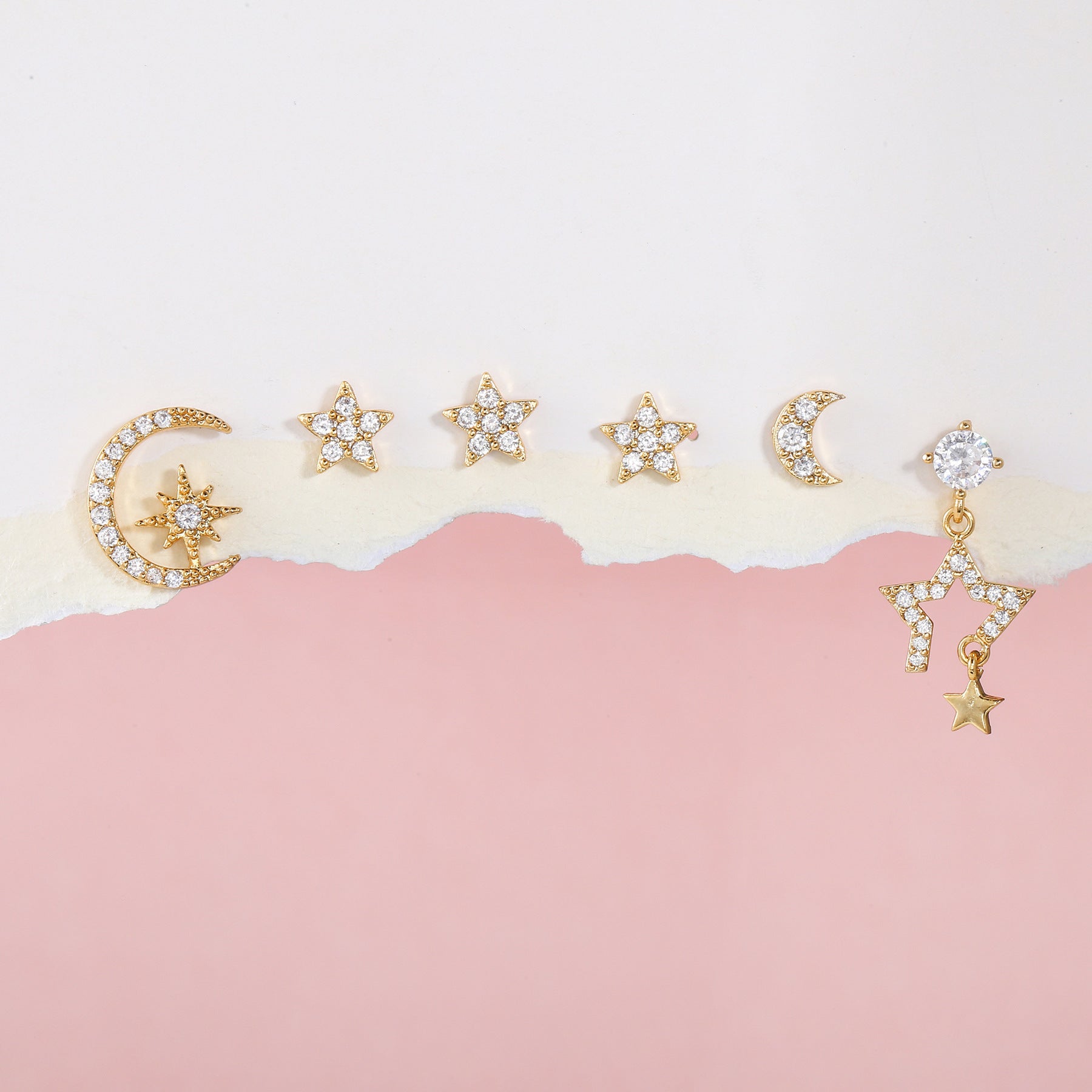 Stackable Star and Moon Earrings Set