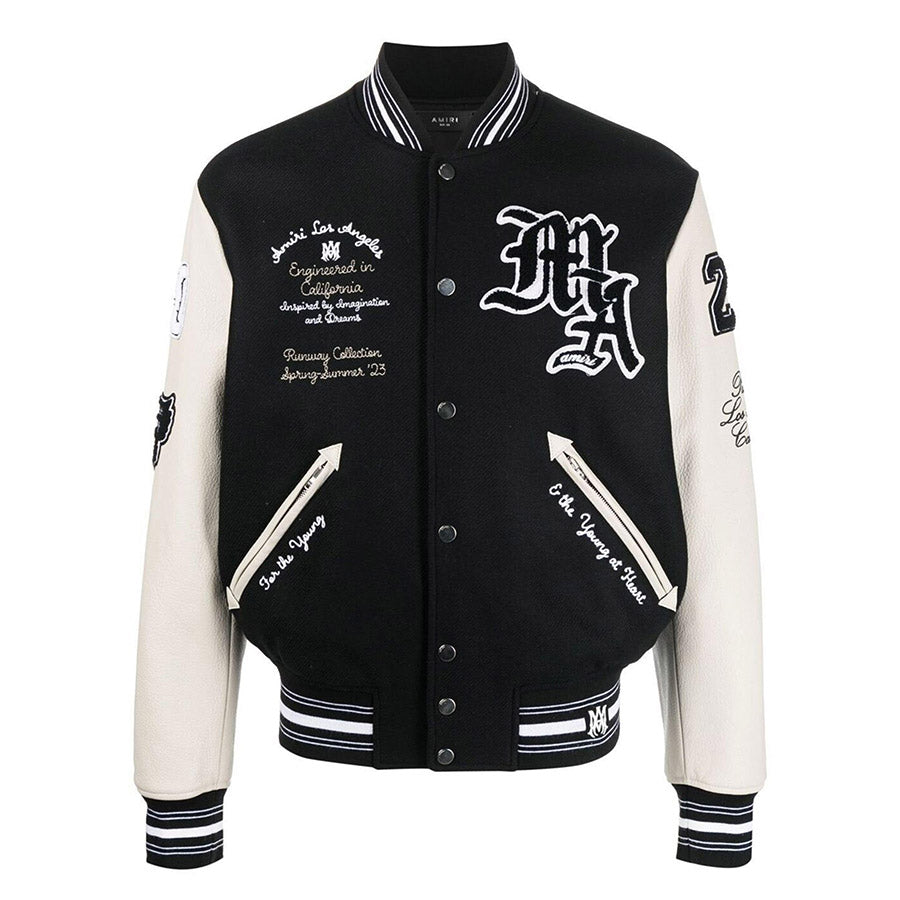 AMRI logo patch varsity bomber jacket Black