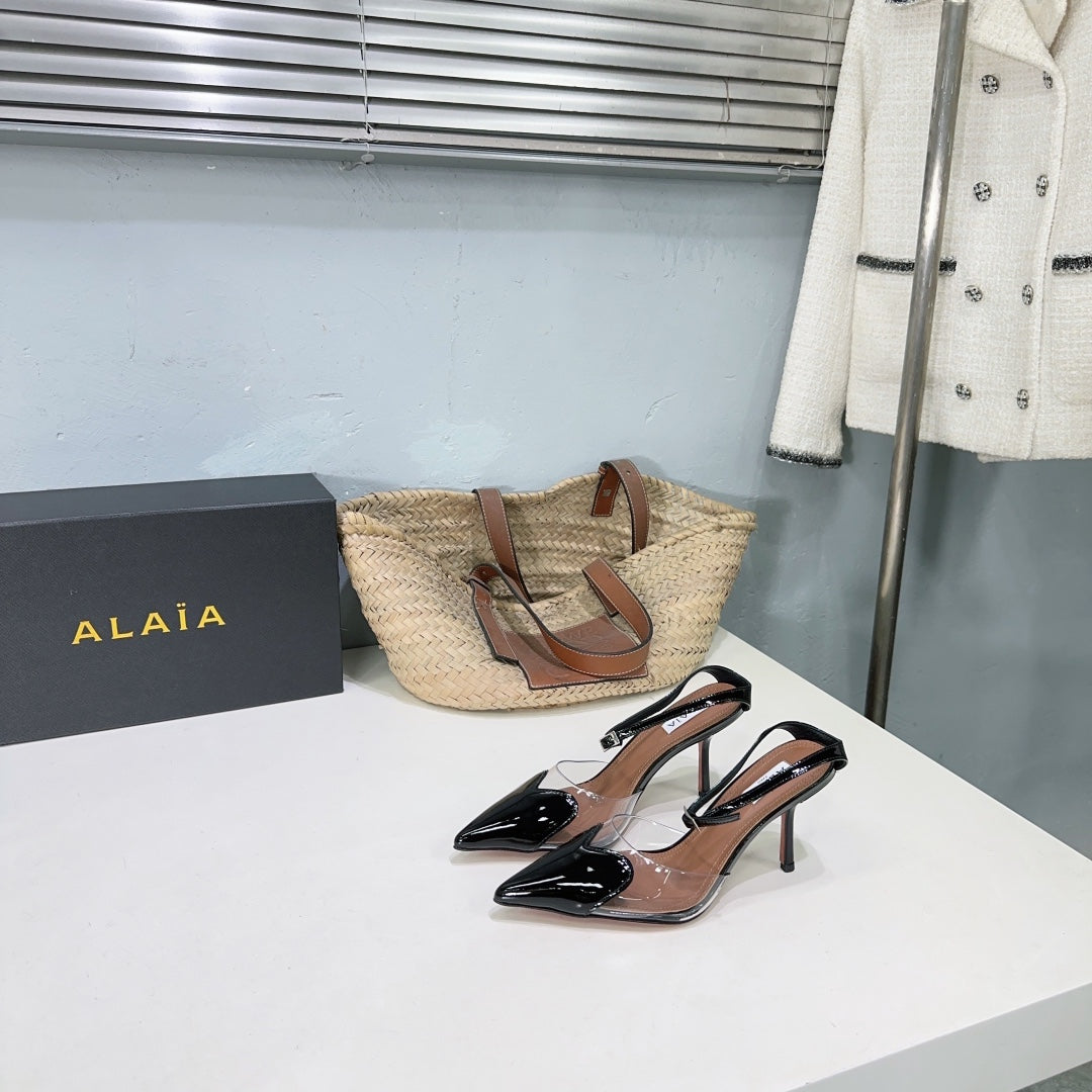 Alaïa Heart PVC Pointed Toe Slingback Mules – Spring/Summer Collection – 25SS