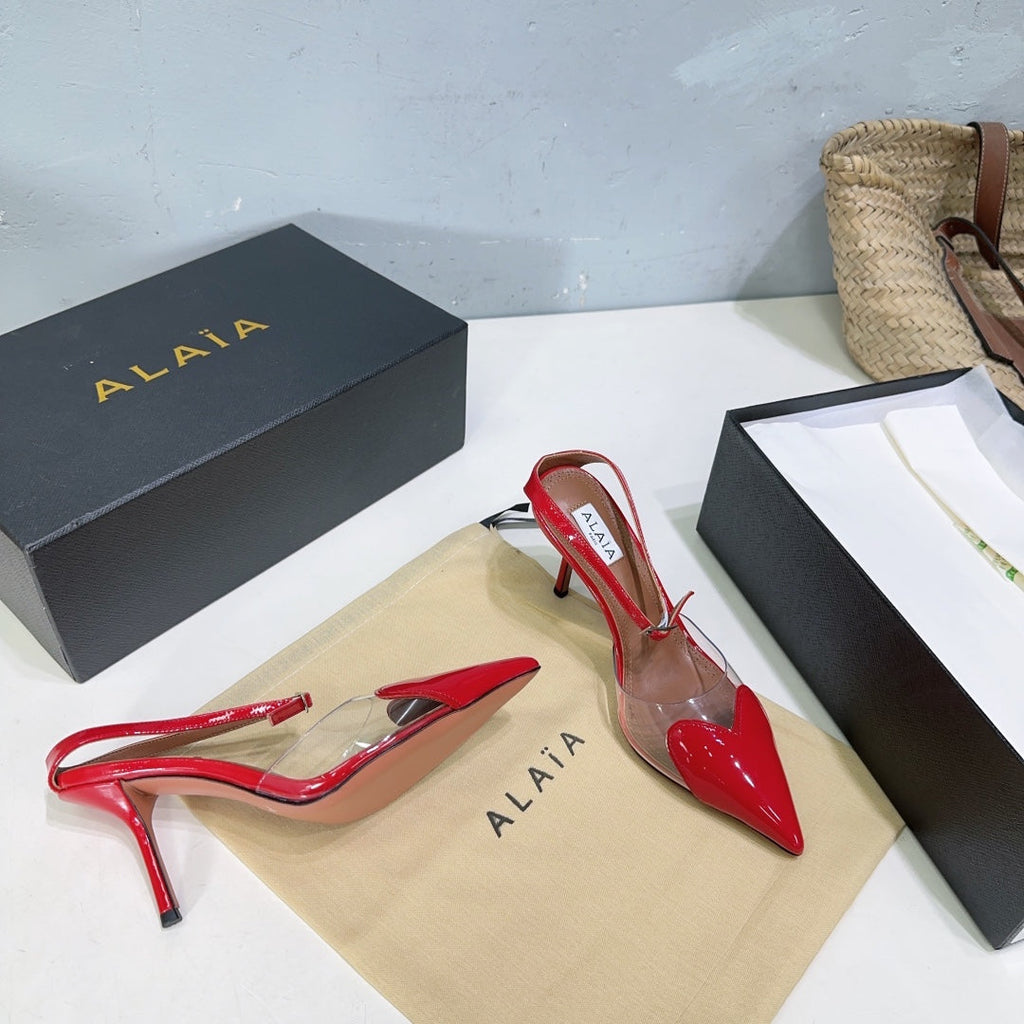 Alaïa Heart PVC Pointed Toe Slingback Mules – Spring/Summer Collection – 25SS