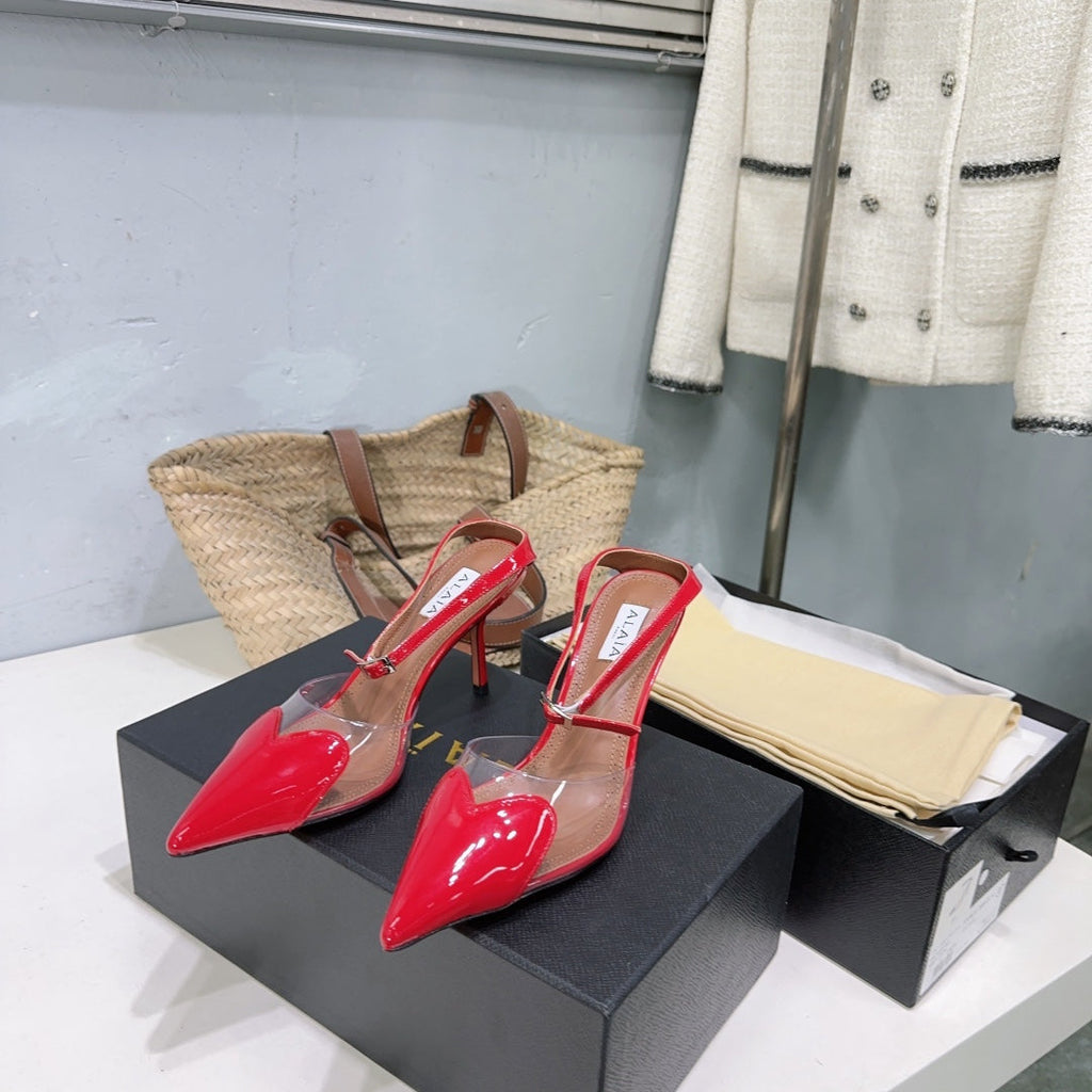 Alaïa Heart PVC Pointed Toe Slingback Mules – Spring/Summer Collection – 25SS