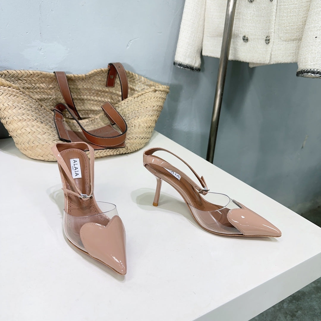 Alaïa Heart PVC Pointed Toe Slingback Mules – Spring/Summer Collection – 25SS