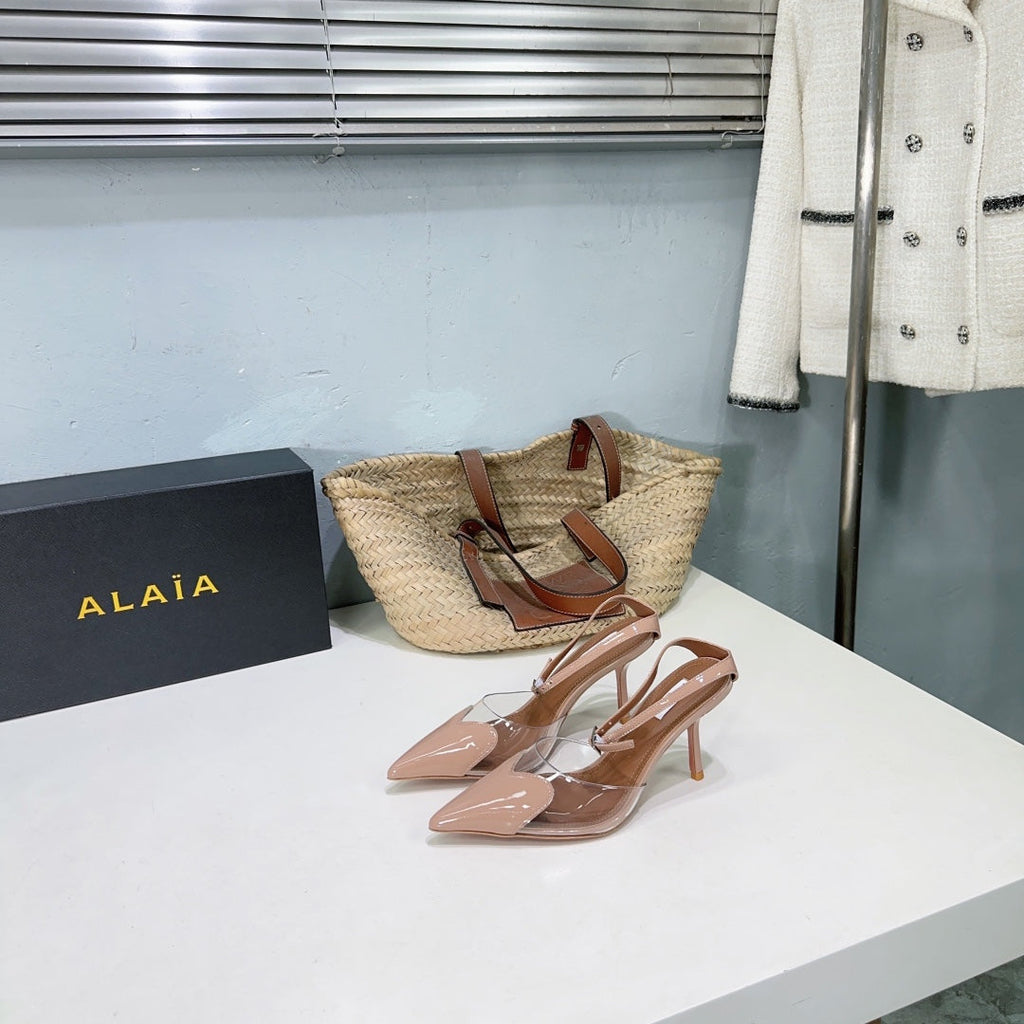 Alaïa Heart PVC Pointed Toe Slingback Mules – Spring/Summer Collection – 25SS
