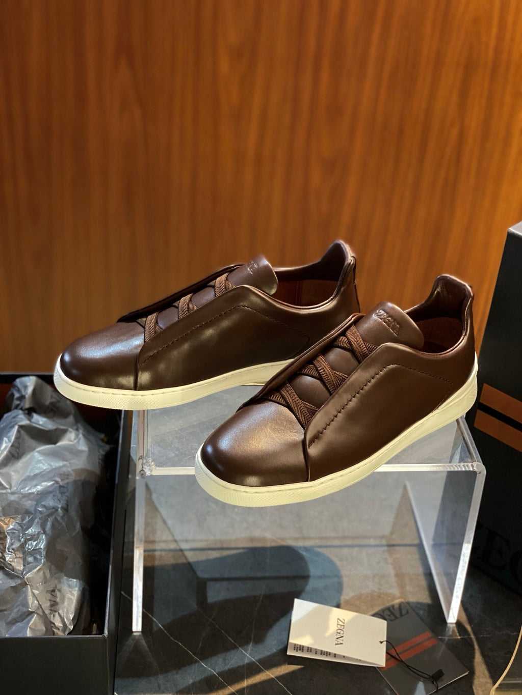 Zegna Triple Stitch Leather Sneakers